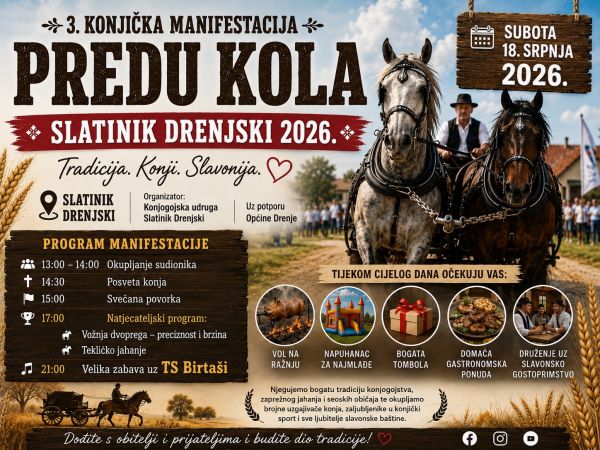 3. Konjička manifestacija “Predu kola” ponovno okuplja ljubitelje tradicije u Slatiniku Drenjskom