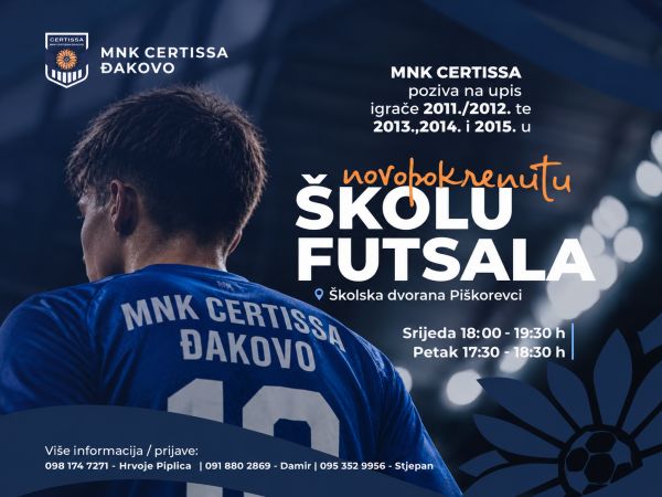 MNK Certissa Đakovo pokreće &scaron;kolu futsala: Poziv dječacima da naprave svoje prve futsal korake