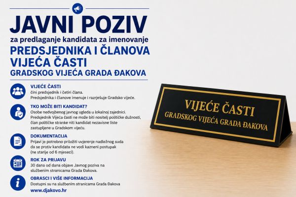 Javni poziv za Vijeće časti Gradskog vijeća Grada Đakova
